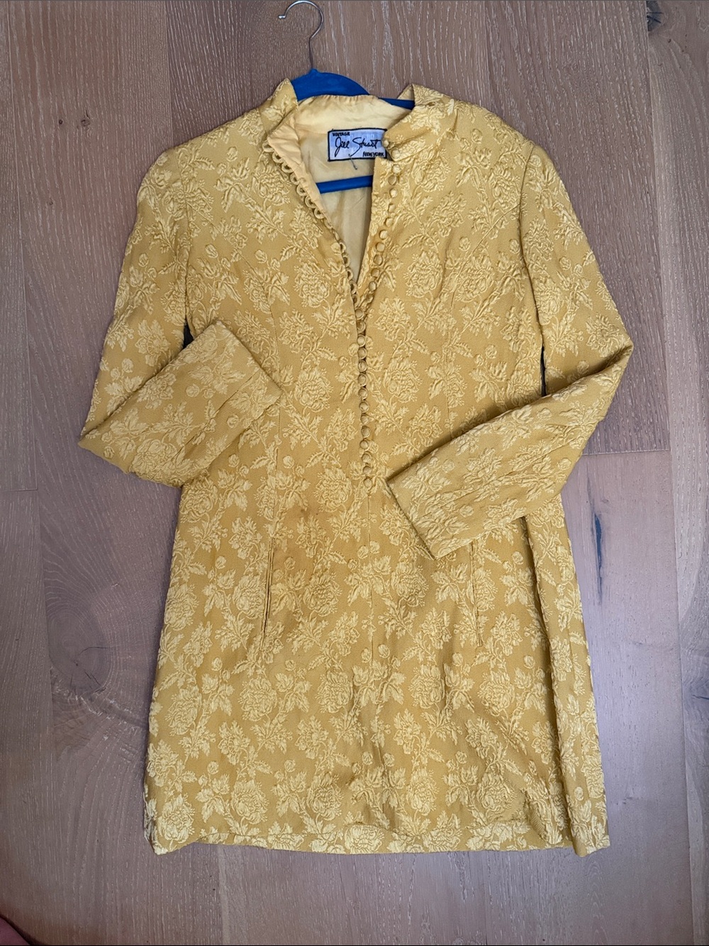 Vintage jill  Stuart Yellow Jacquard dresswith Teal Trim